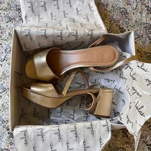 Quiny Gold Snake Embossed Leather Ankle Strap Platform Sandals